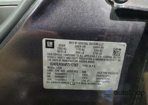 2015 Chevrolet Equinox Lt z USA, uszkodzony, nr VIN 1GNFLFEK4FZ117767